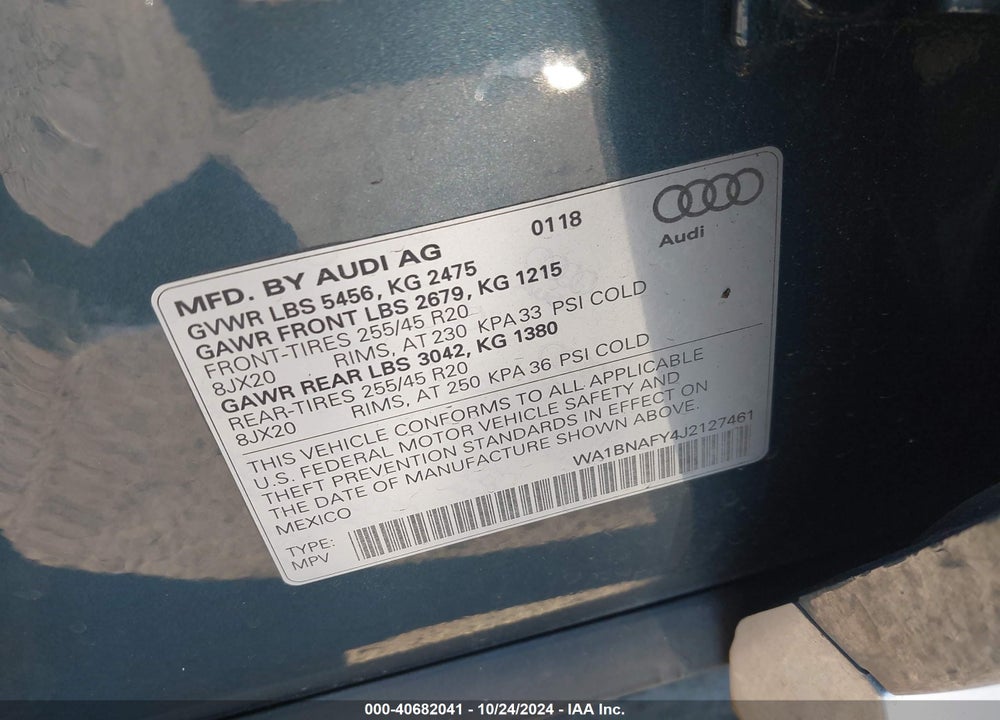 2018 AUDI Q5 2.0T PREMIUM/2.0T TECH PREMIUM VIN: WA1BNAFY4J2127461