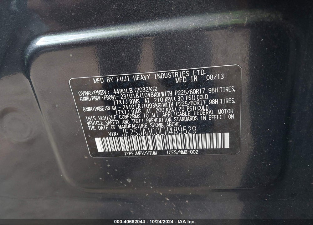 2014 SUBARU FORESTER 2.5I VIN: JF2SJAAC0EH489529