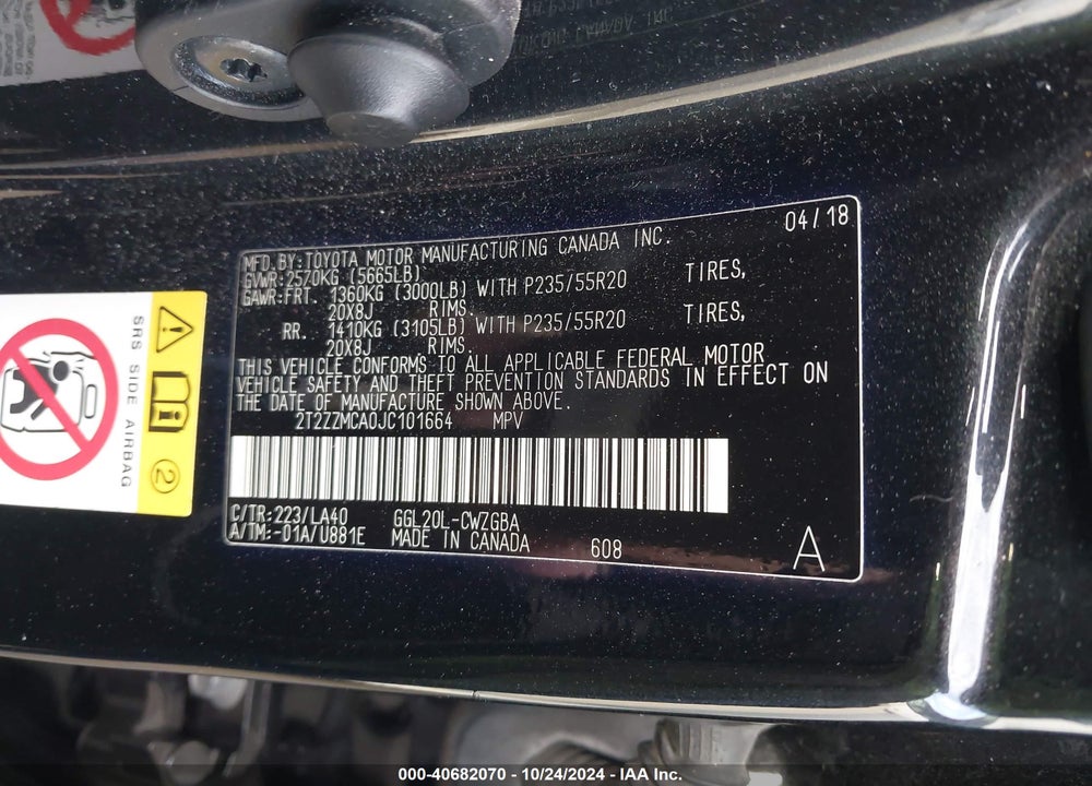 2018 LEXUS RX 350 VIN: 2T2ZZMCA0JC101664