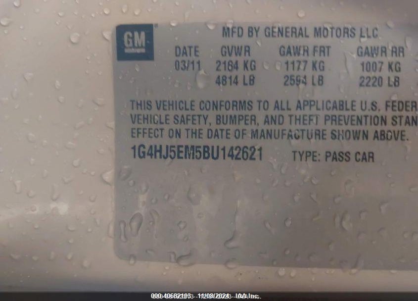2011 BUICK LUCERNE CXL PREMIUM VIN: 1G4HJ5EM5BU142621
