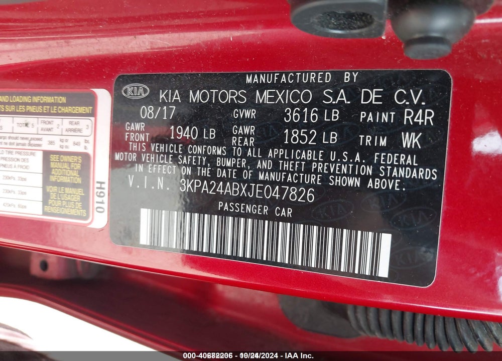 2018 KIA RIO S VIN: 3KPA24ABXJE047826