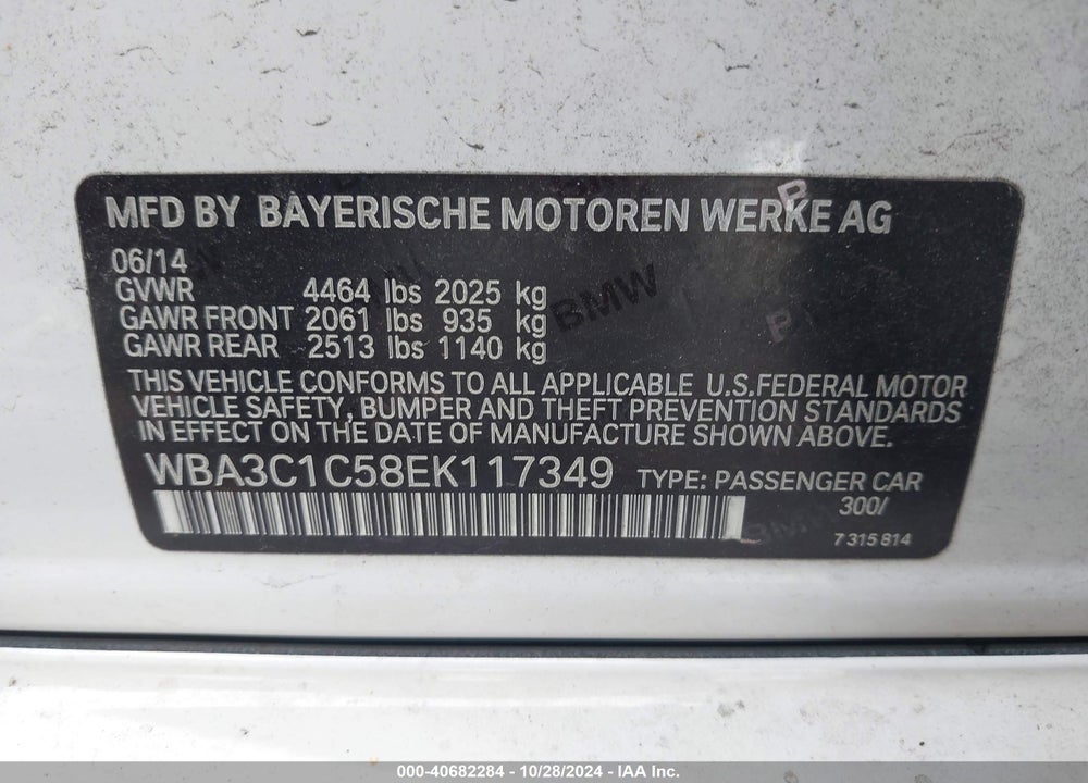 2014 BMW 328I VIN: WBA3C1C58EK117349