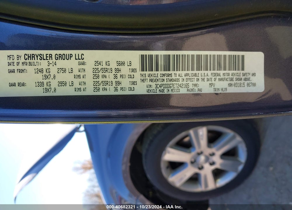 2014 DODGE JOURNEY LIMITED VIN: 3C4PDDDG7ET242165