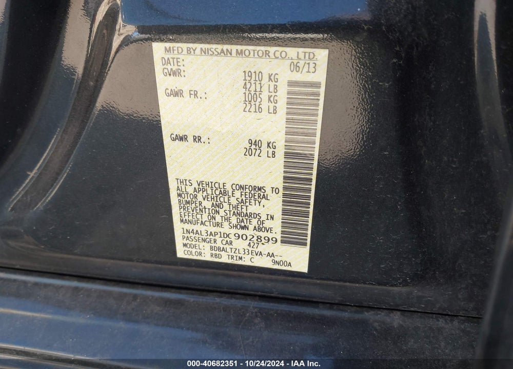 2013 NISSAN ALTIMA 2.5 SV VIN: 1N4AL3AP1DC902899