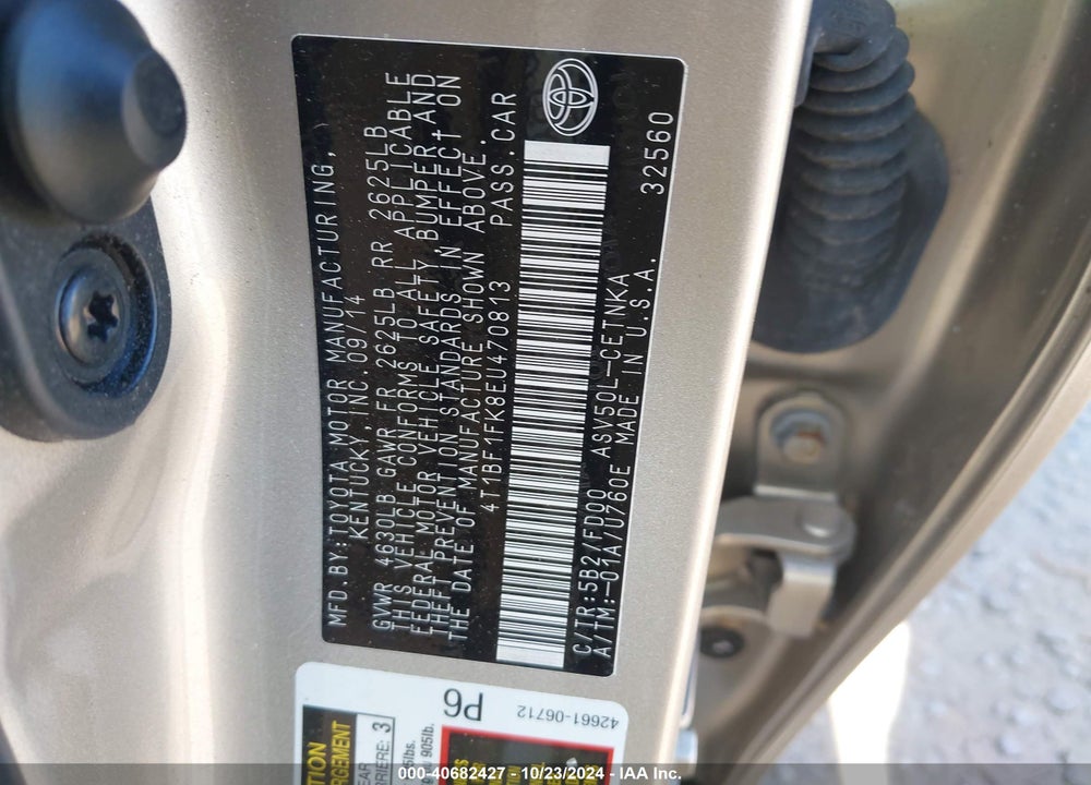 2014 TOYOTA CAMRY LE VIN: 4T1BF1FK8EU470813