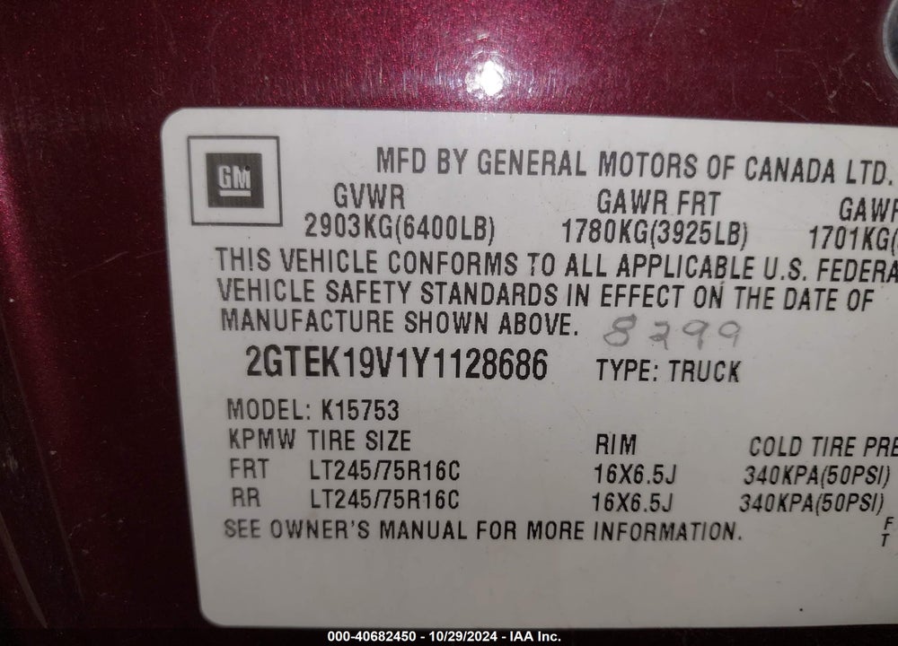 2000 GMC SIERRA 1500 SLE VIN: 2GTEK19V1Y1128686