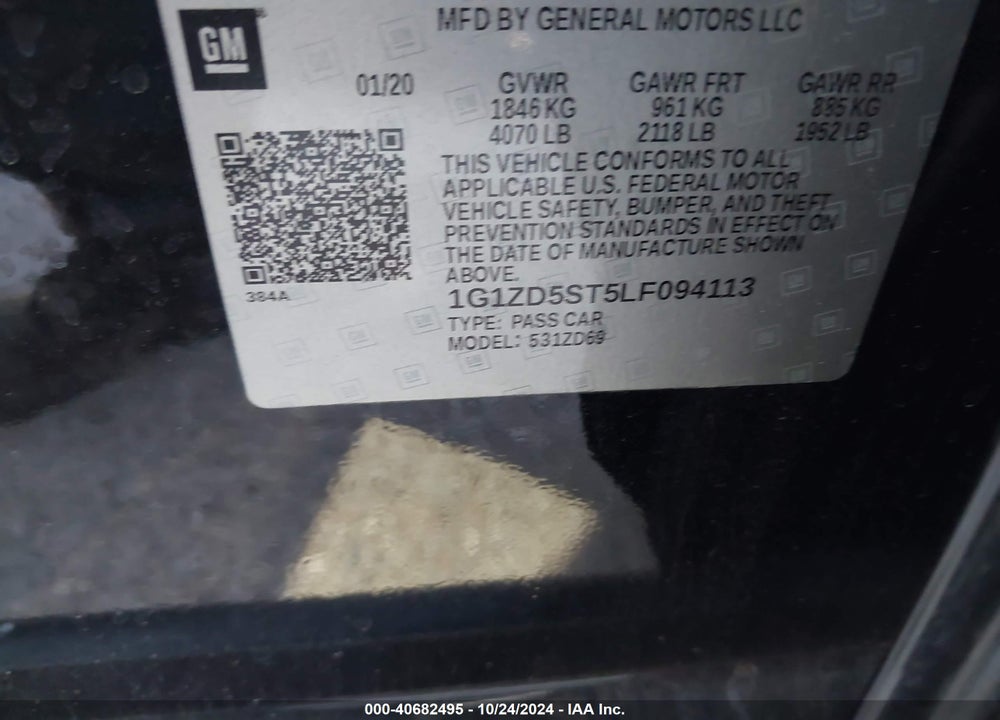 2020 CHEVROLET MALIBU FWD LT VIN: 1G1ZD5ST5LF094113