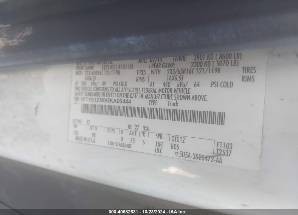 2016 FORD TRANSIT-150 VIN: 1FTYE1ZM0GKA06444