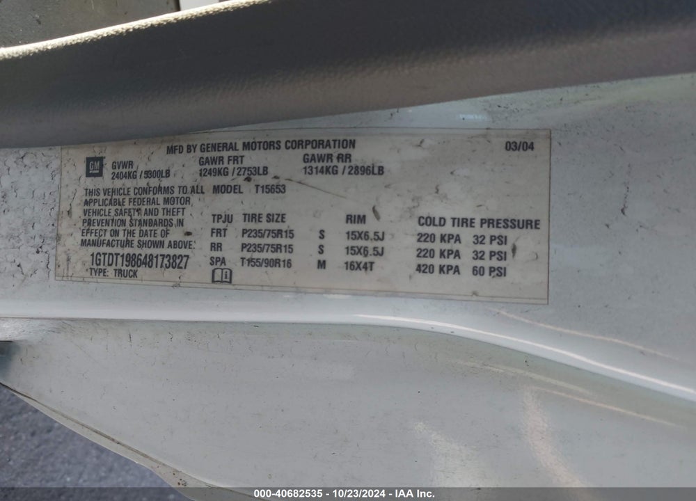 2004 GMC CANYON SL VIN: 1GTDT198648173827