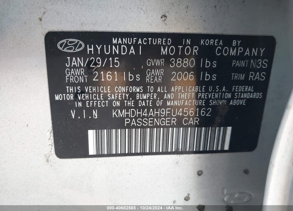 2015 HYUNDAI ELANTRA SPORT VIN: KMHDH4AH9FU456162
