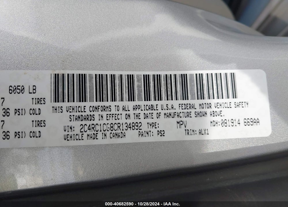 2012 CHRYSLER TOWN & COUNTRY TOURING-L VIN: 2C4RC1CG8CR134892