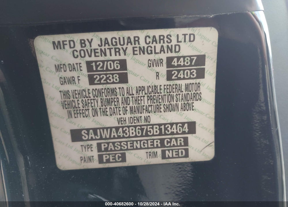2007 JAGUAR XK VIN: SAJWA43B675B13464