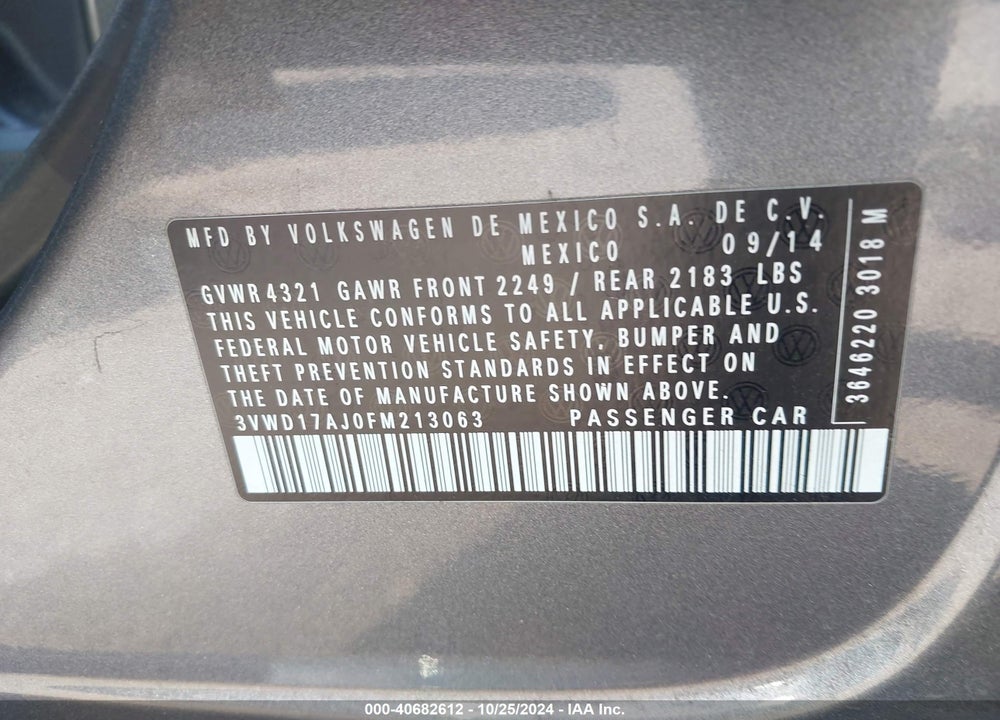 2015 VOLKSWAGEN JETTA VIN: 3VWD17AJ0FM213063