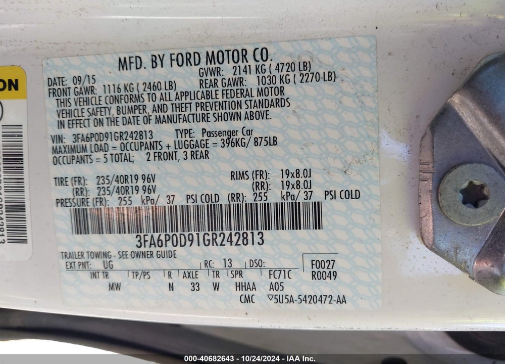 2016 FORD FUSION TITANIUM VIN: 3FA6P0D91GR242813