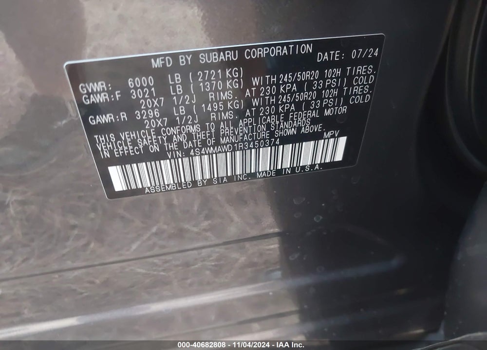 2024 SUBARU ASCENT TOURING 7-PASSENGER VIN: 4S4WMAWD1R3450374