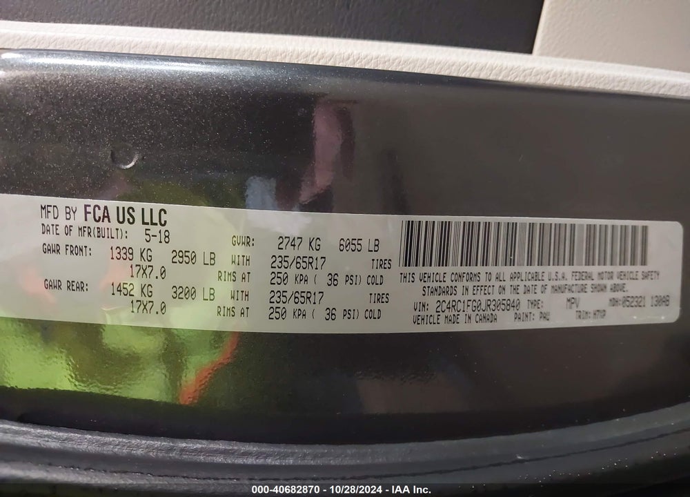 2018 CHRYSLER PACIFICA TOURING PLUS VIN: 2C4RC1FG0JR305840