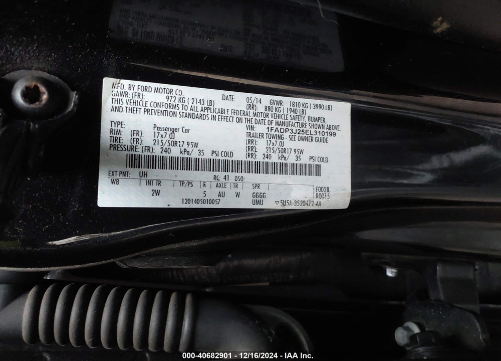 2014 FORD FOCUS VIN: 1FADP3J25EL310199