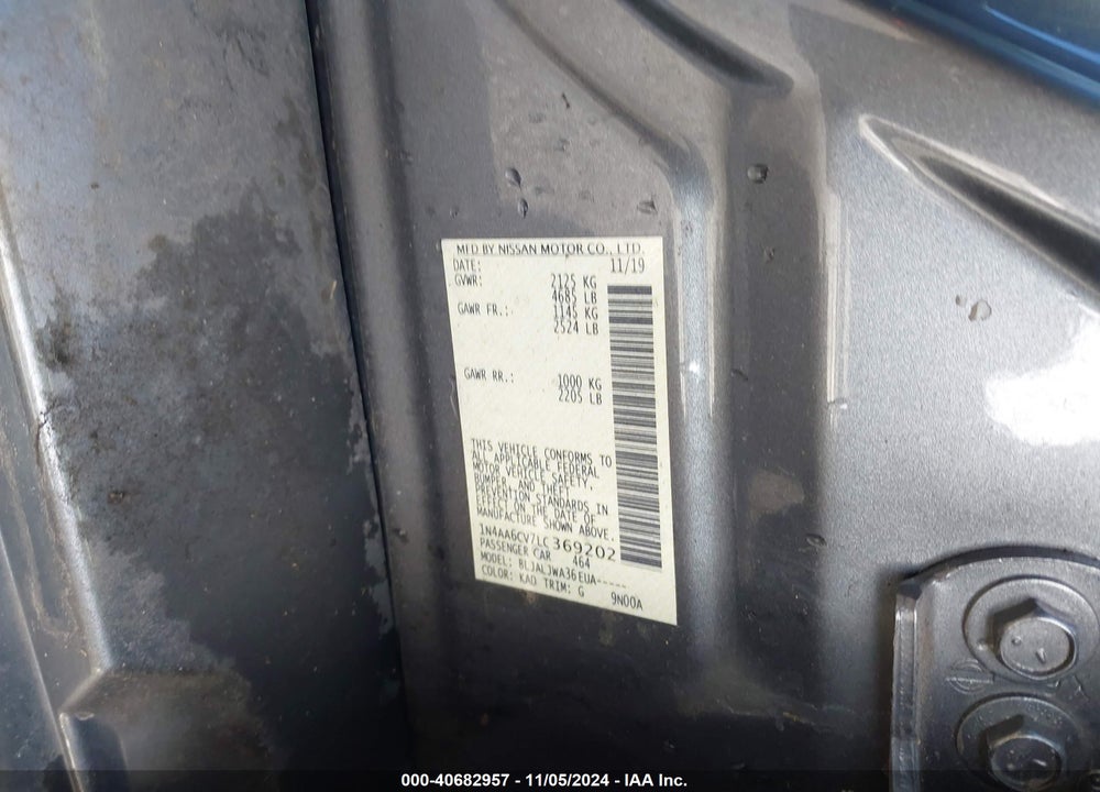 2020 NISSAN MAXIMA SV XTRONIC CVT VIN: 1N4AA6CV7LC369202