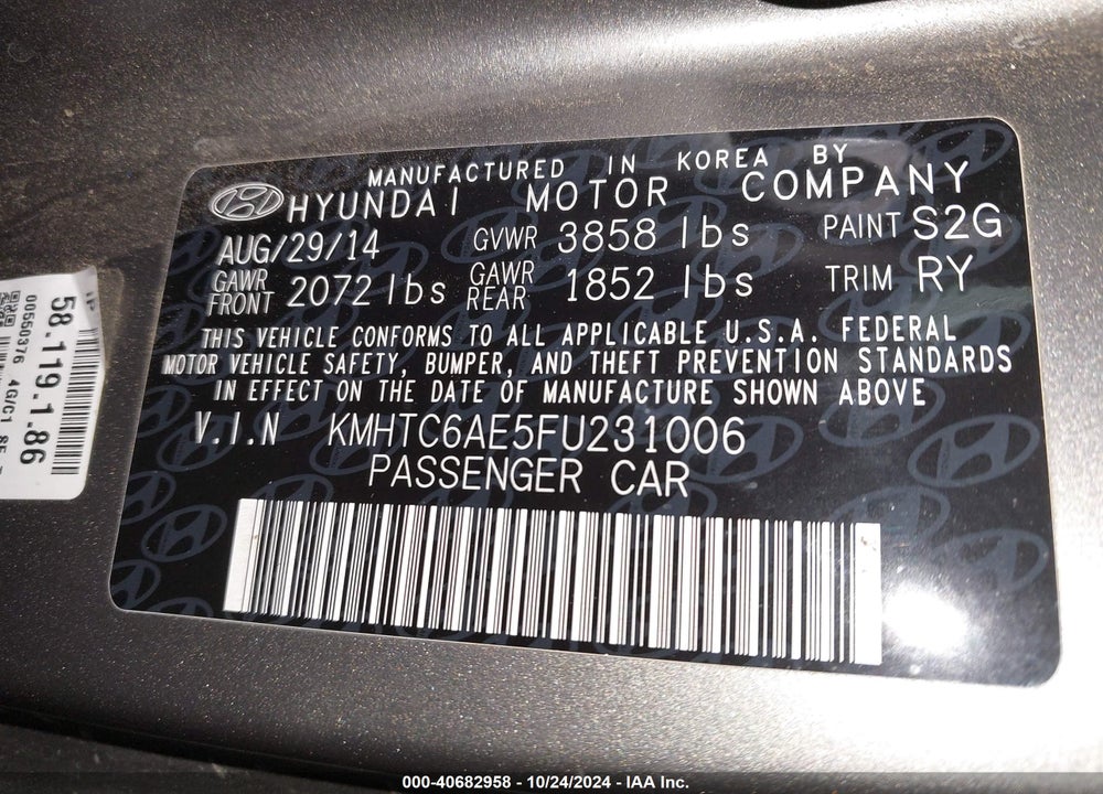 2015 HYUNDAI VELOSTER TURBO VIN: KMHTC6AE5FU231006