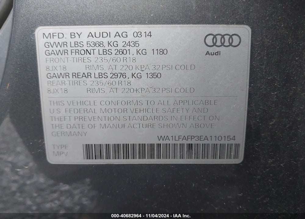 2014 AUDI Q5 2.0T PREMIUM VIN: WA1LFAFP3EA110154