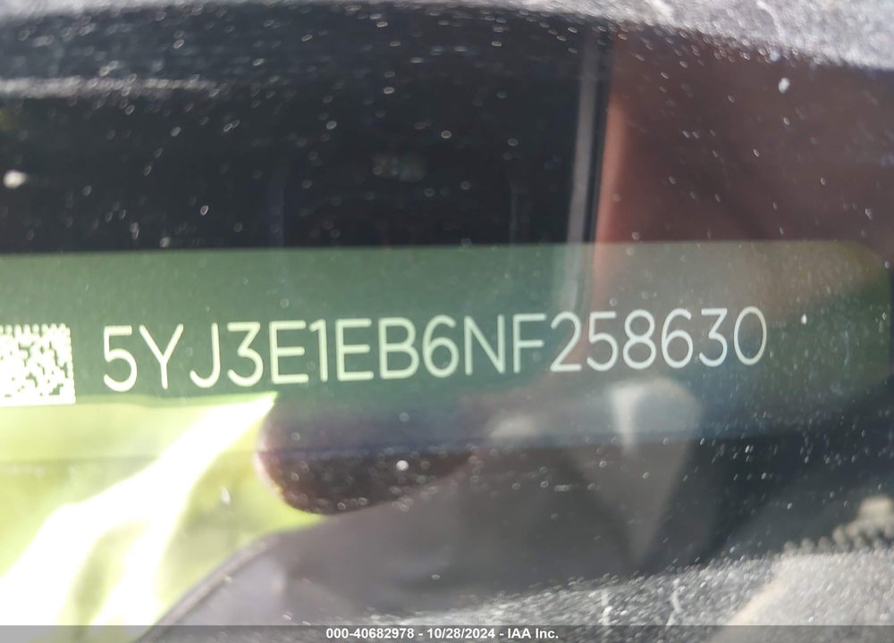 2022 TESLA MODEL 3 VIN: 5YJ3E1EB6NF258630