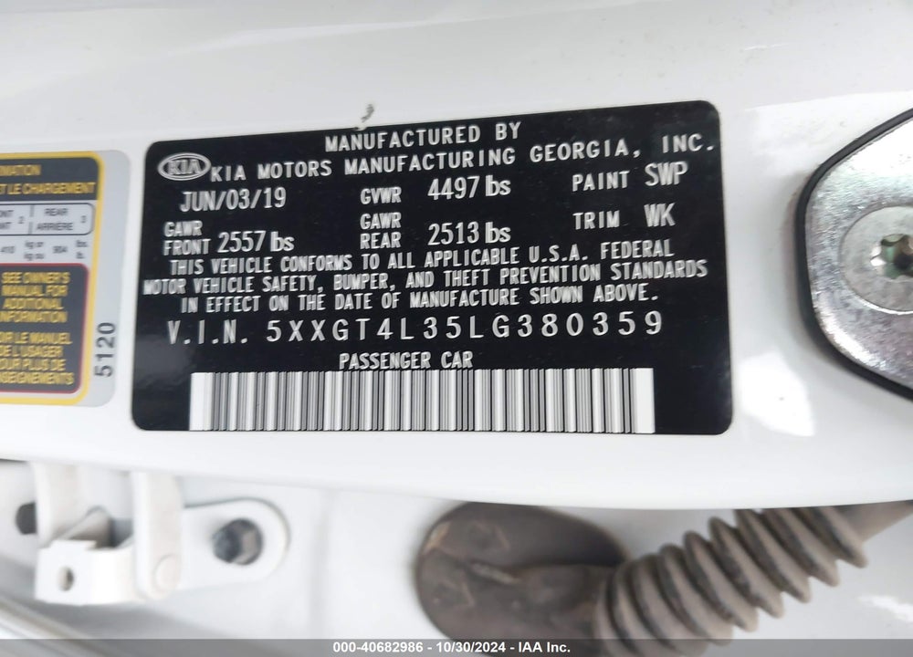 2020 KIA OPTIMA VIN: 5XXGT4L35LG380359