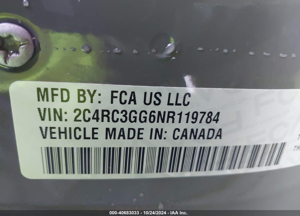 2022 CHRYSLER PACIFICA LIMITED AWD VIN: 2C4RC3GG6NR119784