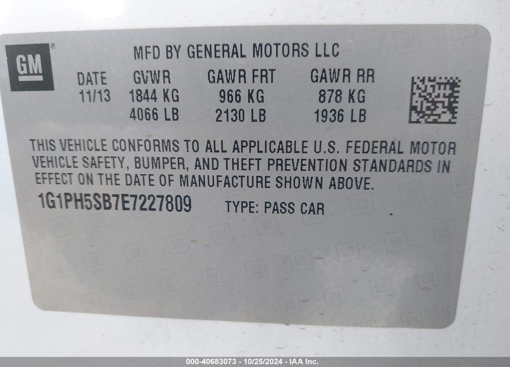 2014 CHEVROLET CRUZE ECO AUTO VIN: 1G1PH5SB7E7227809