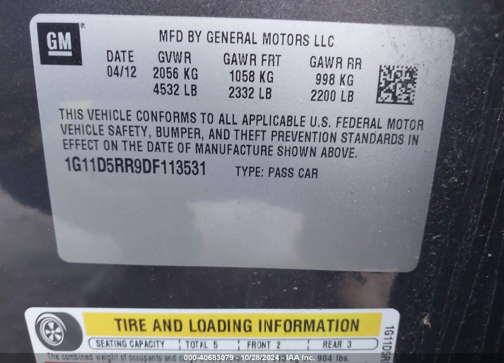 2013 CHEVROLET MALIBU ECO VIN: 1G11D5RR9DF113531