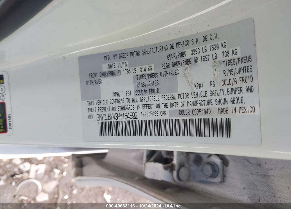 2017 TOYOTA YARIS IA VIN: 3MYDLBYV3HY164592