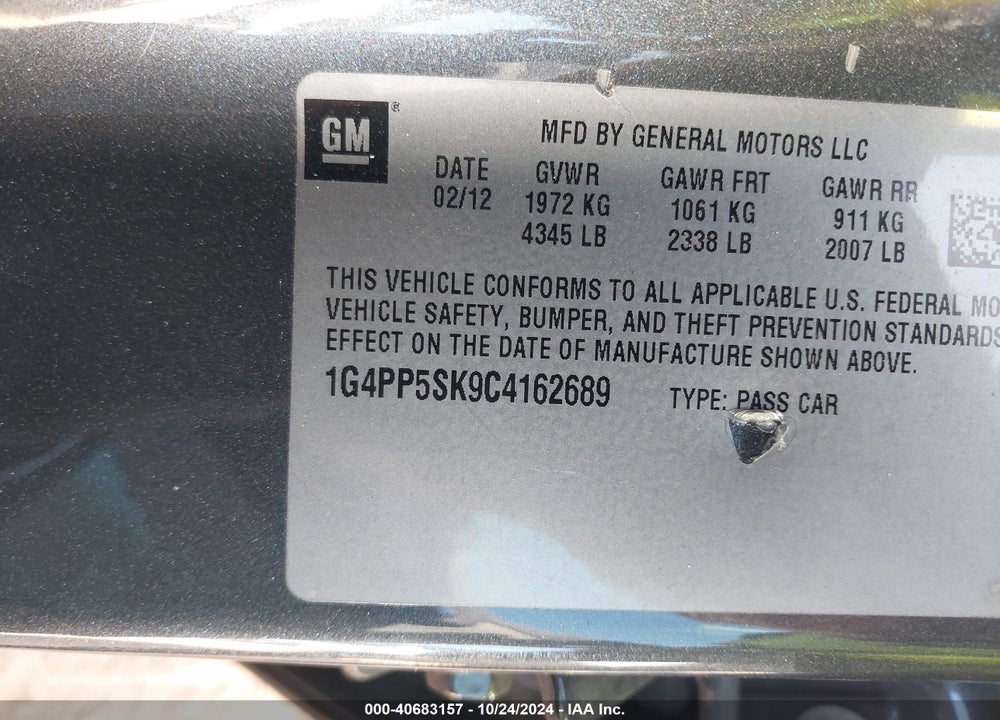 2012 BUICK VERANO VIN: 1G4PP5SK9C4162689