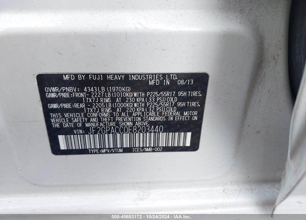 2014 SUBARU XV CROSSTREK 2.0I PREMIUM VIN: JF2GPACC0E8203440