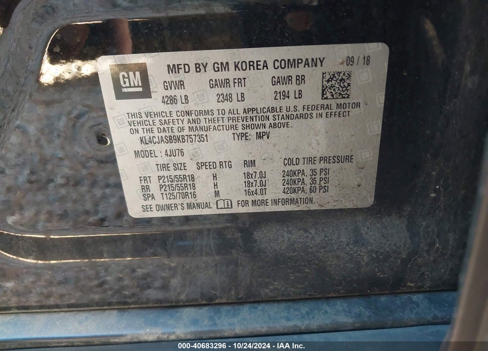 2019 BUICK ENCORE FWD PREFERRED VIN: KL4CJASB9KB757351