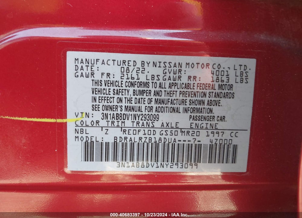 2022 NISSAN SENTRA SR XTRONIC CVT VIN: 3N1AB8DV1NY293099
