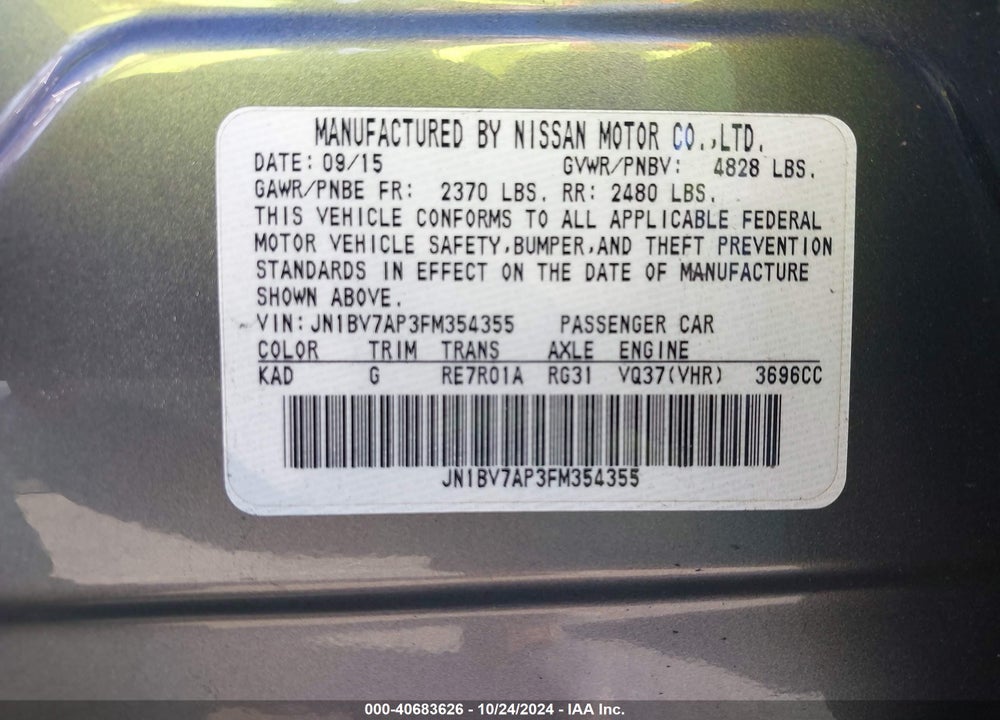 2015 INFINITI Q50 PREMIUM VIN: JN1BV7AP3FM354355
