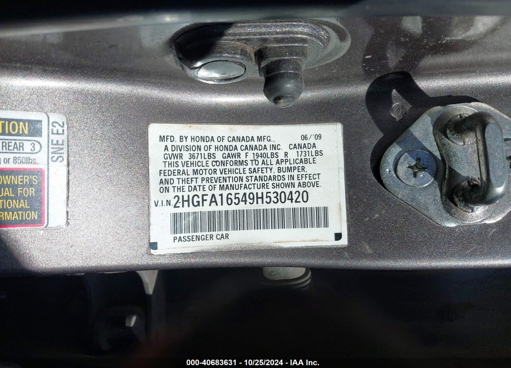 2009 HONDA CIVIC LX VIN: 2HGFA16549H530420