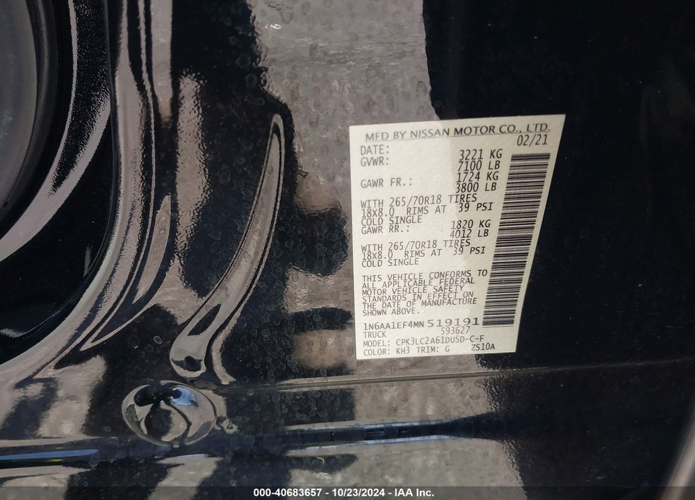 2021 NISSAN TITAN SV 4X2 VIN: 1N6AA1EF4MN519191