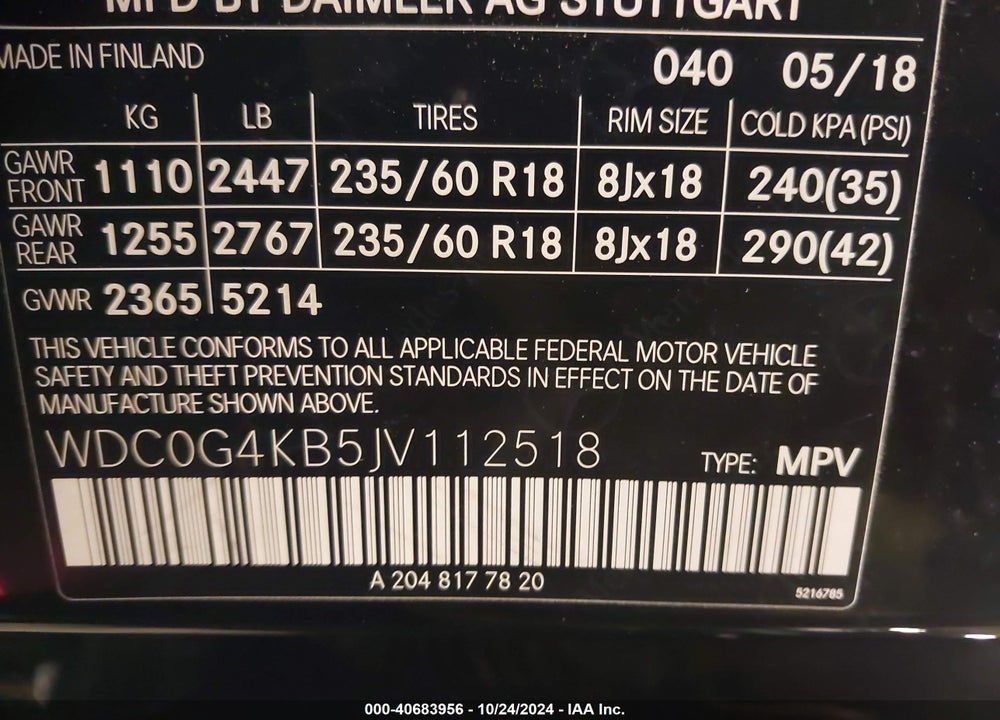 2018 MERCEDES-BENZ GLC 300 4MATIC VIN: WDC0G4KB5JV112518