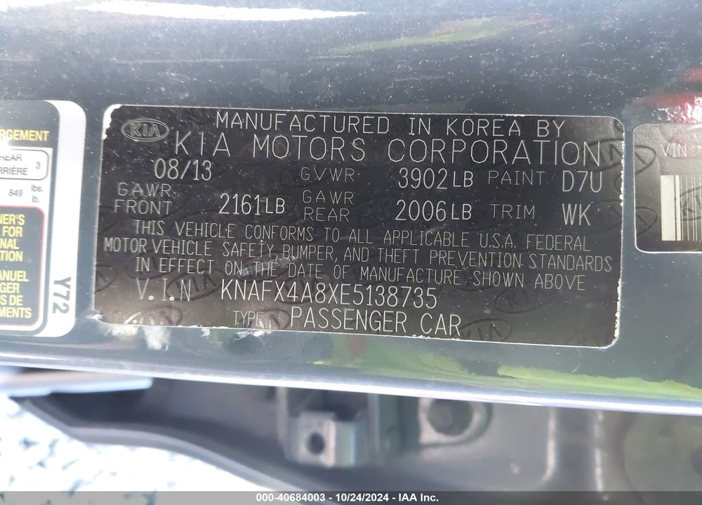 2014 KIA FORTE VIN: KNAFX4A8XE5138735