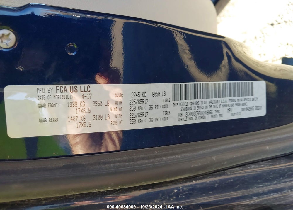 2017 DODGE GRAND CARAVAN SXT VIN: 2C4RDGCG8HR749966
