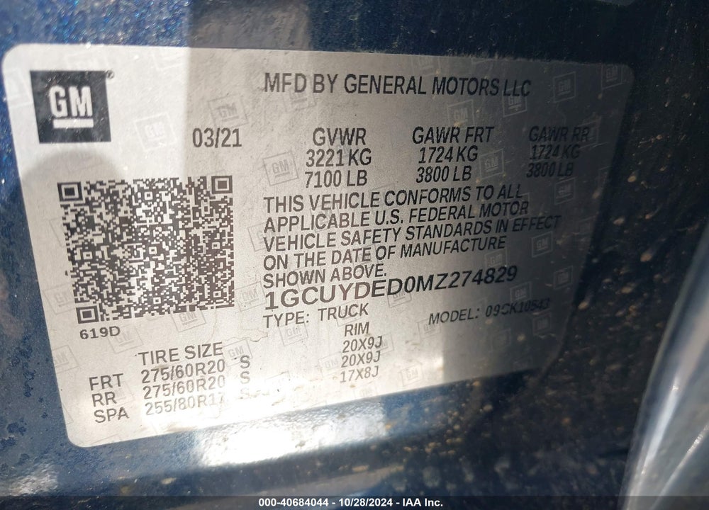 2021 CHEVROLET SILVERADO 1500 4WD SHORT BED LT VIN: 1GCUYDED0MZ274829