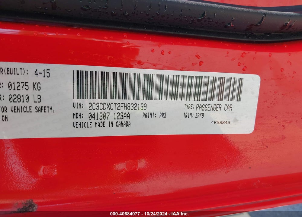 2015 DODGE CHARGER R/T VIN: 2C3CDXCT2FH832139