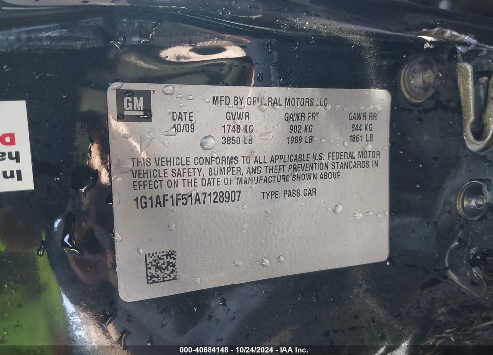 2010 CHEVROLET COBALT LT VIN: 1G1AF1F51A7128907