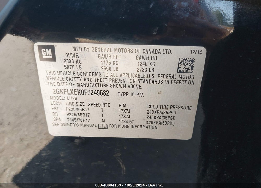 2015 GMC TERRAIN SLT-1 VIN: 2GKFLXEK0F6249682