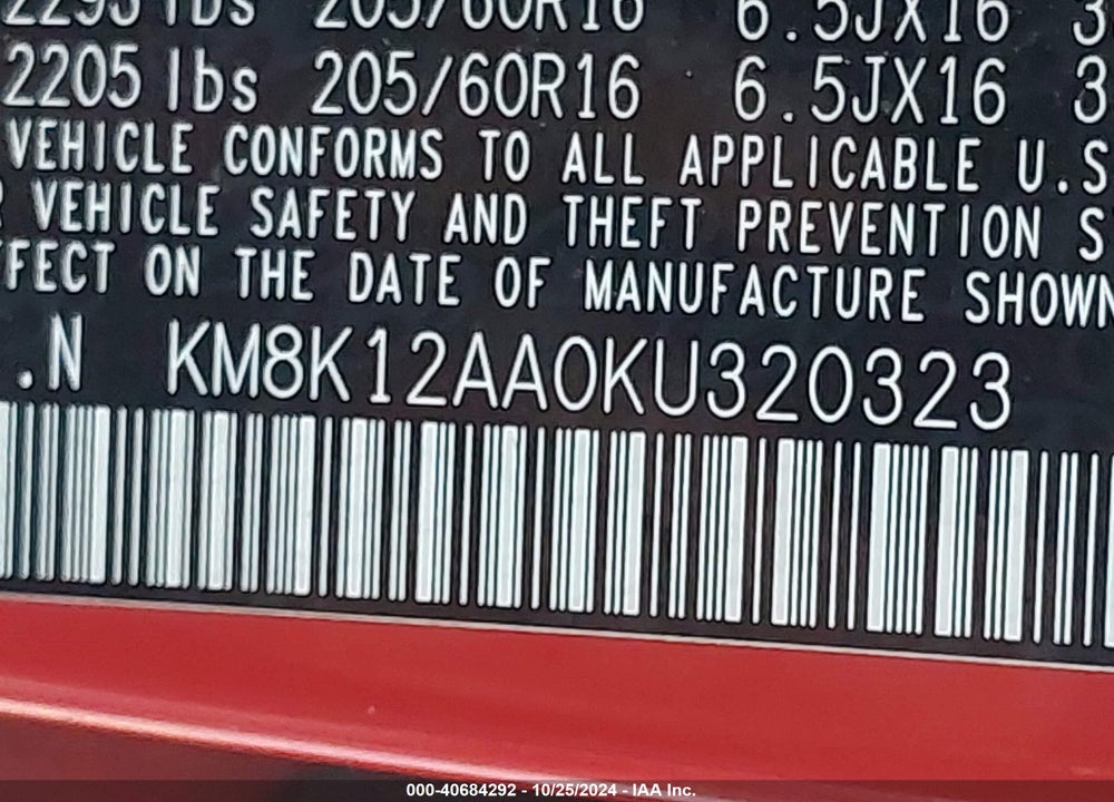 2019 HYUNDAI KONA SE VIN: KM8K12AA0KU320323