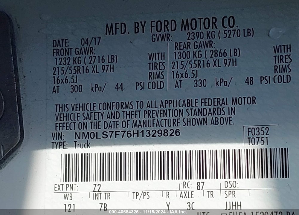 2017 FORD TRANSIT CONNECT XLT VIN: NM0LS7F76H1329826