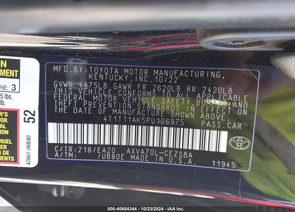 2023 TOYOTA CAMRY SE VIN: 4T1T11AK5PU106975