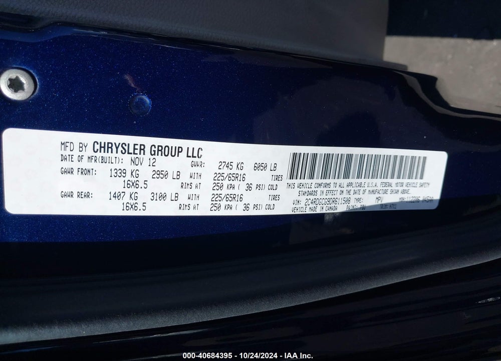 2013 DODGE GRAND CARAVAN SXT VIN: 2C4RDGCG9DR611508