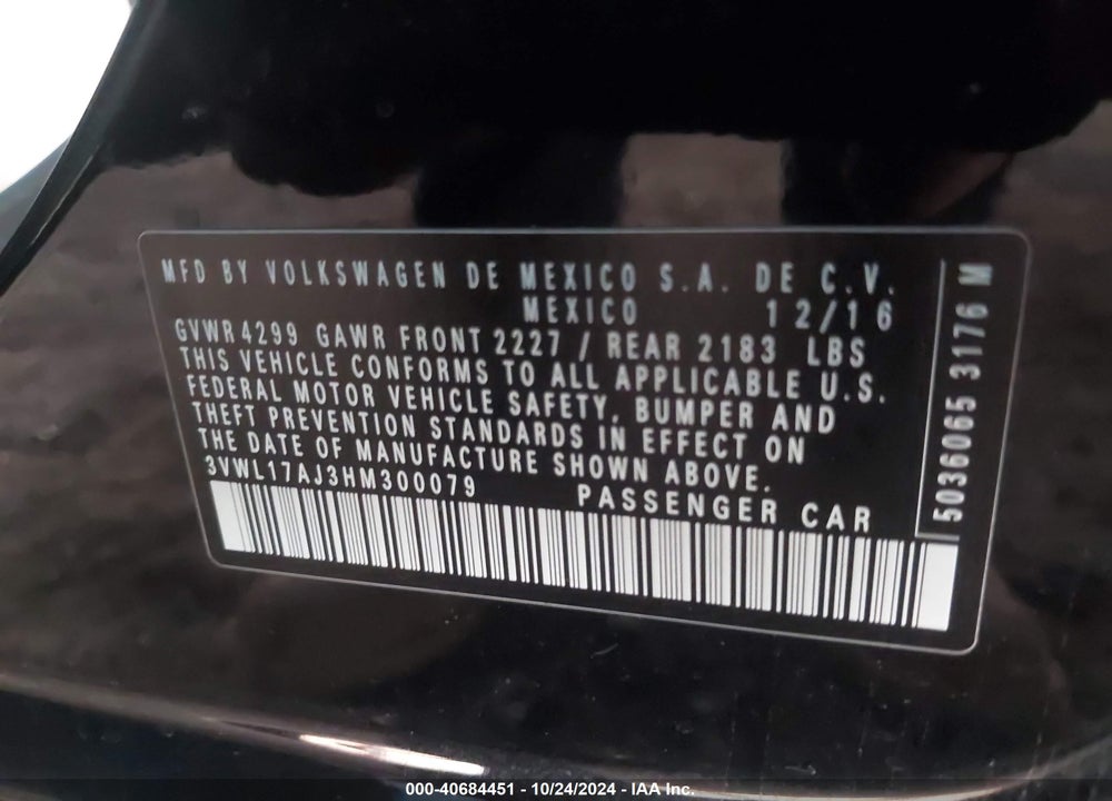 2017 VOLKSWAGEN JETTA 1.8T SEL/1.8T SEL PREMIUM VIN: 3VWL17AJ3HM300079
