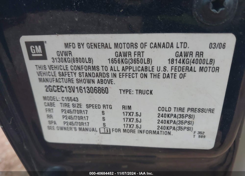 2006 CHEVROLET SILVERADO 1500 LS VIN: 2GCEC13V161306860